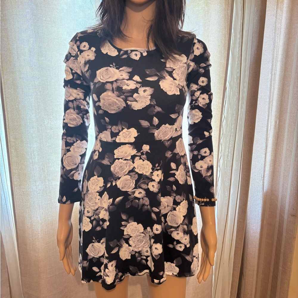 Floral Black and White Dress